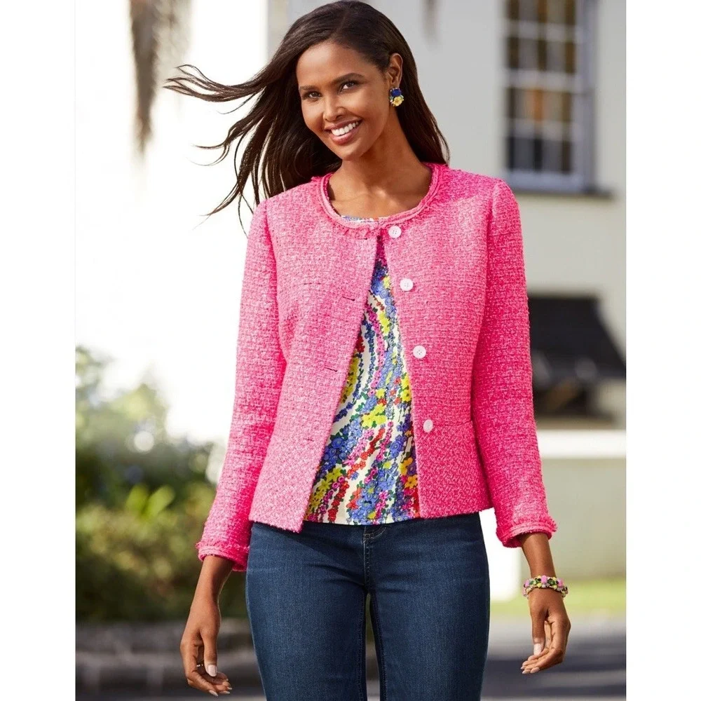 Talbots Pink Tweed Peplum Blazer Sz 6 Jacket Career Church Preppy New$169 Barbie